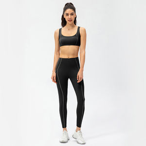 Conjunto de Leggings y Sujetador Deportivo de Cintura Media para Mujer, Color Sólido, Transpirable, Elástico en Cuatro Direcciones, Ligero, para Yoga, Fitness y Ejercicio - Product Image 3