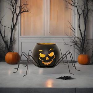 Metal Spider <b>Candle</b> Holder With <b>Skull</b> Cutout Design Halloween Table Decor Durable Iron Construction For Spooky Festive Ambience - Product Image 3