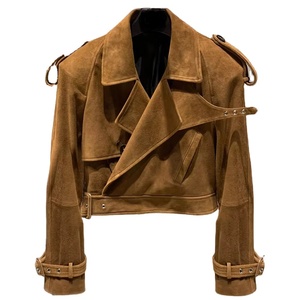 2025 personnalisé col montant motos en peau de mouton cuir Bomber veste femmes véritable daim cuir veste - Product Image 1