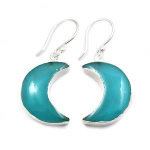Hermosa Natural Aqua Chalcy Half Moon Crescent Shape Silver Electroplated Earring para mujeres Joyería al por mayor para India - Product Image 1
