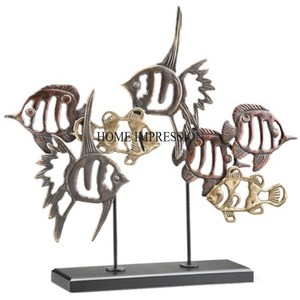 Customized Size And Logo Available Gold Plated Brass Antique Different Color Metal Made Fishes Designer Sculpture From India