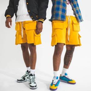 Pantalones cortos Cargo de cintura media para hombre personalizados al por mayor 100% algodón ropa de calle de verano multibolsillo patrón sólido liso teñido estilo casual - Product Image 1