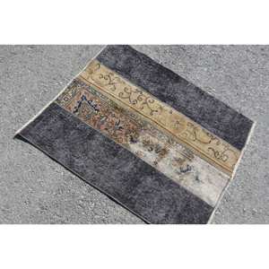 Alfombra Vintage de lana negra y beige de 3x3,5 pies, hecha a mano, área grande turca, retazos rectangulares abstractos para pasillo, Alfombra de látex para habitación nueva - Product Image 4