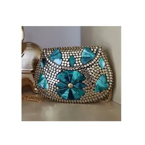 印度金属包天蓝色石头彩色马赛克手拿包有吸引力的马赛克图案晚装手拿包出售