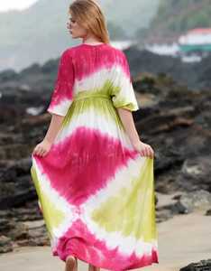 Verano largo mujer Sexy Tie Dye playa media manga mujeres Maxi vestido 100% tela de rayón Casual vestido de talla grande para mujer - Product Image 3