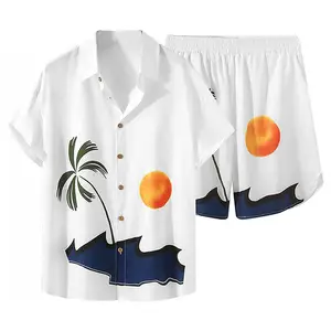 Hawaii plaj takım elbise erkek kısa kollu çiçek gömlek baskılı tatil seti erkek gömleği ve şort Hawaiian suit