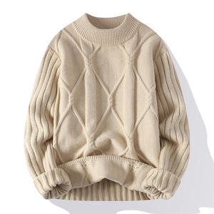 Mens Wool/Acrylic <b>Cable</b> <b>Knit</b> Winter <b>Sweater</b> Cozy Round Neck Pullover Front Logo - Product Image 1