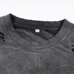 T-shirt imprimé de fissures à manches longues lavage à l'acide t-shirt surdimensionné vêtements de rue personnalisés t-shirt pour hommes - Product Image 2