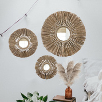 Miroir décoratif en jonc de mer naturel tissé en gros Décorations murales durables pour la maison Style bohème vintage Vietnam