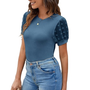 Nueva blusa de verano a la moda, camisas de manga corta para mujer, blusas acanaladas informales de negocios, camisas de trabajo elegantes con logotipo personalizado - Product Image 3