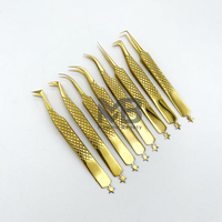 Pince à épiler de précision pour extensions de cils, en acier inoxydable japonais, revêtement couleur plasma doré, poignée diamantée, vente en gros, marque privée