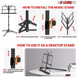 5 Core Music <b>Stand</b> Adjustable 57 <b>Desktop</b> Book <b>Stands</b> Sheet Holder All Metal Portable Bookstand - Product Image 6