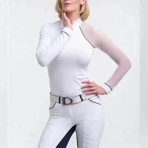 Camiseta de Equitación de Alta Calidad para Mujer, Manga Corta, Sólida, Vintage, Transpirable, de Secado Rápido, de Lona, Personalizable - Product Image 4