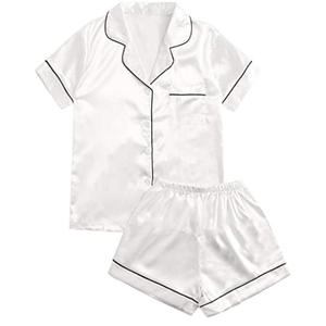 Ensemble de pyjama court en satin pour femmes, doux et soyeux, respirant, lisse, confortable, élégant, idéal pour se détendre à la maison en été - Product Image 1