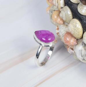 แหวนเงินสเตอร์ลิงทำด้วยมือ925ทำด้วยมือสีชมพูประดับพลอยลูกแพร์ตัดเป็นของขวัญเครื่องประดับที่สวยงาม - Product Image 2