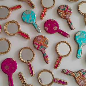 Decorative Brocade <b>hand</b> <b>held</b> <b>mirror</b> for giveaways for wedding haldi mehndi baby shower Favors henna nights dholki nights - Product Image 1