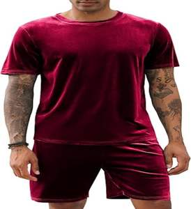Camisetas tejidas transpirables de verano para hombre con estampado de terciopelo con capucha Conjunto corto Chándal de invierno Servicio OEM - Product Image 1