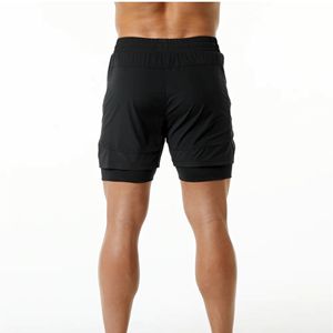 Plus lisse et plus doux 80% Nylon 20% élasthanne noir hommes Compression doublé tissé baggy entraînement court avec poches avant - Product Image 4