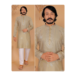 Présentation de la collection de vêtements ethniques haut de gamme Ensemble de pyjama Kurta pour hommes Tenue traditionnelle parfaite pour les occasions de fête de mariage au festival - Product Image 1