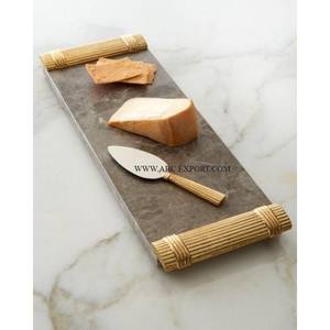 Lot de 2 plateaux de service décoratifs en marbre de couleur blanche et noire avec poignées élégantes en forme de feuille Plateaux de forme personnalisée les plus vendus - Product Image 4