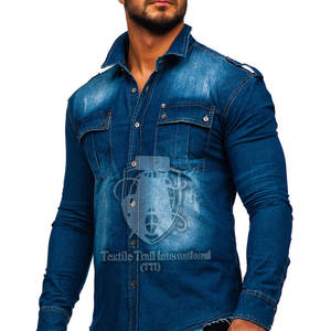 เสื้อเชิ้ตยีนส์ผู้ชายทรงปกติ สไตล์ลำลอง มีกระเป๋าหน้า รับทำโลโก้และดีไซน์ เสื้อผ้าลำลองสั่งทำ - Product Image 3