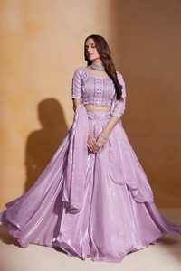 El último diseñador Lehenga Choli de Fab Zone Organza Seda Hilo Secuencia Trabajo Ropa india y pakistaní - Product Image 3