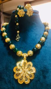 24K ชุดเครื่องประดับเลียนแบบวินเทจชุบทองชุดต่างหูสไตล์ดูไบกำไลข้อมือเข็มกลัดแฟชั่นวัสดุทองแดง - Product Image 2