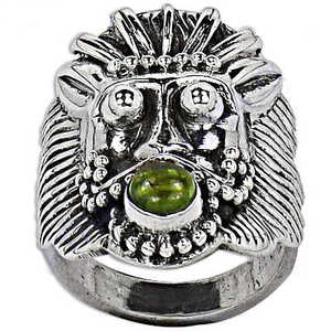 Anillo de Plata 925 con Cabeza de León y Piedra Preciosa Verde (Estilo Moderno con Engaste Invisible para Hombre) - Product Image 1