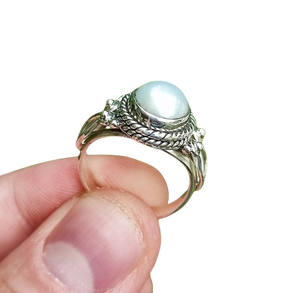 Anillo hecho a mano para niñas, joyería de piedras preciosas de perlas naturales de Plata de Ley 925 sólida a la moda, joyería de anillo estampado de Plata de Ley 925 - Product Image 1