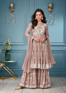 Último bordado pesado indio paquistaní Salwar Kameez Lakhnavi parte superior inferior Organza diseñador Dupatta hilo pesado FIESTA DE TRABAJO TODO - Product Image 5