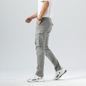 กางเกงคาร์โก้เข้ารูปลำลองสำหรับผู้ชายกางเกงเอวสูงปานกลางแบบตรงพร้อมข้อต่อหัวเข่า - Product Image 3