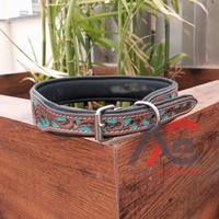 Kalung anjing bantalan kulit bertotat tangan personalisasi kerah anjing Barat kerah kulit asli kustom kerah anjing berbantalan desain bunga