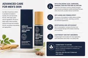 Suero Facial para Hombre de Marca Privada 30ml OEM |   Ácido Hialurónico, Ginseng y Carnosina |   Antienvejecimiento |   Hecho en España, UE - Product Image 3