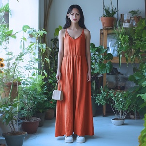 Boutique en gros 2025 printemps nouveau à la mode col en v tempérament ample coton et lin femmes robe grande taille vêtements de plage - Product Image 3