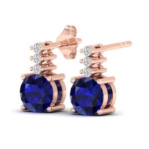 Pendientes REYES Personalizados de Oro de 14K con Diamantes Certificados por IGI, Corte Brillante Redondo Clásico, Gema de Zafiro Azul de 0.72 Quilates - Product Image 3
