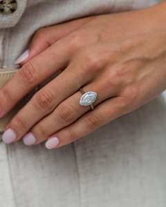 12x6mm Marquise Cut Moissanite Halo Engagement <b>Ring</b> | Elegant <b>Silver</b> or Gold <b>Solitaire</b> with Pave Accents | Bridal Jewelry OEM - Product Image 4