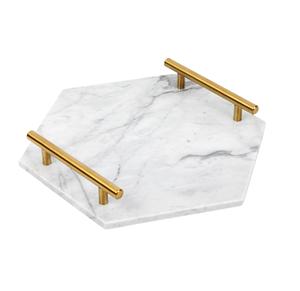 Vente en gros Plateau de service en marbre Plateau de service décoratif de luxe pour fruits de mariage Plateau de service en marbre avec poignée en laiton. - Product Image 2