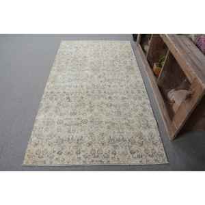 Alfombra turca de lana Beige Vintage, 3,9x7,1 pies, tejido plano, patrón de retazos, alfombra para sala de estar para adolescentes, respaldo de látex - Product Image 1