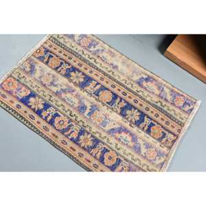 Scandi-สีฟ้าพรมขนสัตว์ตุรกีวินเทจ220x310ซม. พื้นที่ขนาดใหญ่สี่เหลี่ยมผืนผ้าห้องโถงเย็บปะติดปะต่อกันน้ำยางออกแบบนามธรรมสำหรับทางเดิน - Product Image 4