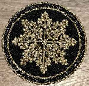 Elegant Christmas Snowflake <b>Placemat</b> <b>Black</b> Gold Beaded Table Decor Centerpiece for Home - Product Image 1