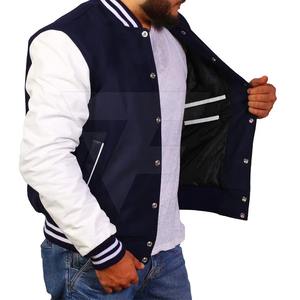 Chaqueta ligera hecha a medida para hombre, último diseño con cuello levantado, Mangas de cuero de lona, estilo Lettermen para invierno - Product Image 5