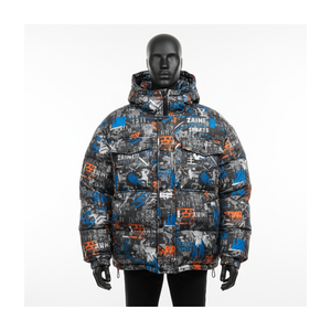 Chaqueta acolchada estampada de poliéster de alta densidad 300GSM, chaqueta acolchada con diseño de logotipo bordado personalizado de estilo callejero cálido para invierno para hombre - Product Image 1