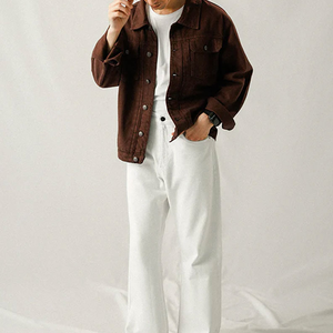 แจ็คเก็ตเดนิมผ้าฝ้าย 100% สำหรับผู้ชาย สไตล์ลำลอง สีพื้น คอตั้ง มีโลโก้ด้านหน้า กระเป๋าหน้า ความหนาปกติ คุณภาพสูง เหมาะสำหรับฤดูหนาว - Product Image 2