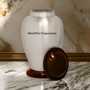 Urne funéraire en métal bicolore au design unique Nouveau style Marron et blanc Prix de gros Fournitures funéraires Urnes commémoratives pour cendres Pots - Product Image 3