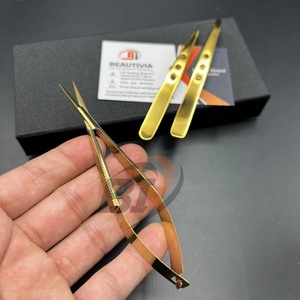 Pince à épiler professionnelle en acier inoxydable doré avec logo personnalisé, jeu de ciseaux, épiler les cheveux à bout pointu incliné Beautivia - Product Image 5