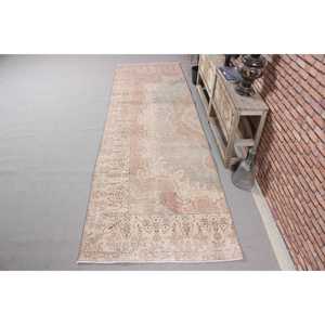 Tapis turc vintage, tapis de 3,6 x 11,2 pieds, tapis en laine gris rose camouflage - Product Image 1