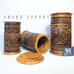 โกศไม้ทรงกลมรักษ์โลกสำหรับสัตว์เลี้ยง  งานฝีมือแกะสลักลายดอกไม้  ปรับแต่งได้  สำหรับใช้ในบ้าน  ทุกชนิดของสัตว์เลี้ยง - Product Image 1