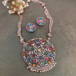 Direct <b>Indian</b> Supplier's Best Selling High Quality High Grade Nazima stone pendant Oxidised Necklace <b>Set</b> - Product Image 3