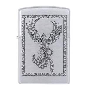 Encendedor Elegante con Diseño de Fénix - Plateado Cepillado, Resistente al Viento, Regalo Único, Inspirado en el Arte del Tatuaje, Accesorio Religioso o de Moda - Product Image 1