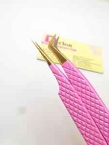 Pinzas de punta de fibra rosa para extensión de pestañas, venta al por mayor, caja de etiqueta privada de acero sostenible, pinzas para pestañas Nano Grip - Product Image 2